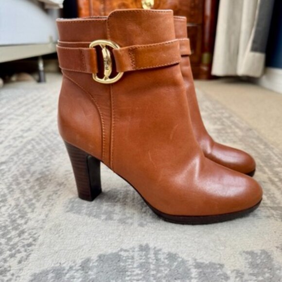 Lauren Ralph Lauren Tan Leather Mandy Heeled Ankle Boots - Picture 3 of 15